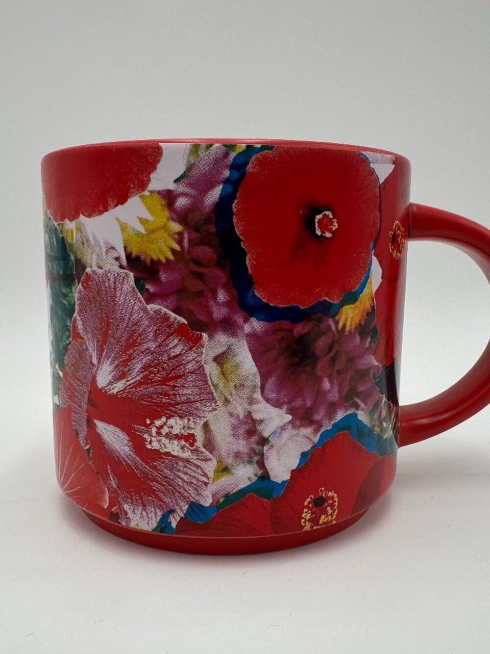 Teavana 12 oz Red Hibiscus Flower Pattern Stoneware Coffee Mug